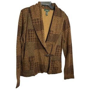 LRL Lauren Jeans Co Brown Patchwork Print Equestrian Buckle Close Jacket